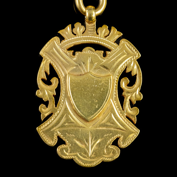 Antique Victorian Albert Chain Medallion 18Ct Gold On Sterling Silver Dated 1897