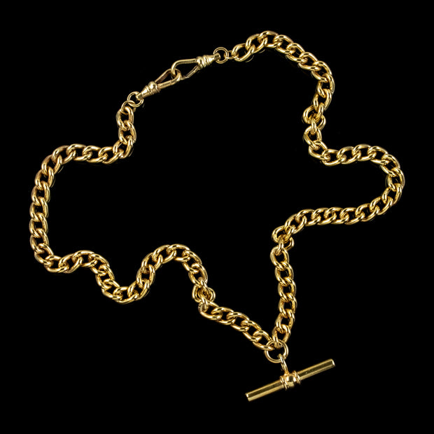 Antique Victorian Albert Chain Necklace 18Ct Gold Gilt Sterling Silver Circa 1900