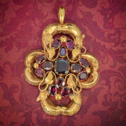 Antique Victorian Almandine Garnet Ivy Pendant 18Ct Gold Circa 1880