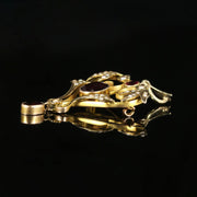 Antique Victorian Almandine Garnet Pearl Pendant Brooch 15Ct Gold