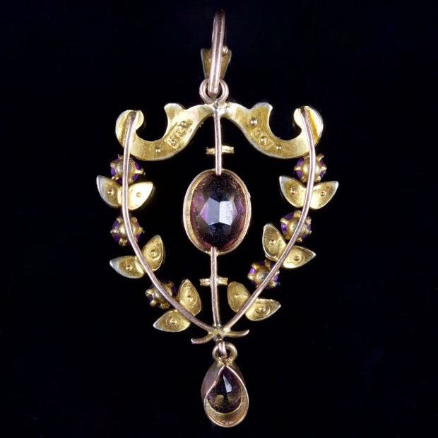 Antique Victorian Amethyst Pearl Pendant 9Ct Circa 1900