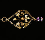 Antique Victorian Amethyst Pearl Pendant Lavaliere Necklace Gold