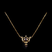 Antique Victorian Pearl Amethyst Pendant Necklace 9Ct Gold Circa 1900