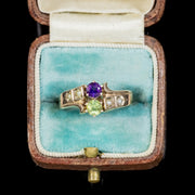 Antique Victorian Amethyst Pearl Peridot Suffragette Ring 18Ct Gold Circa 1900