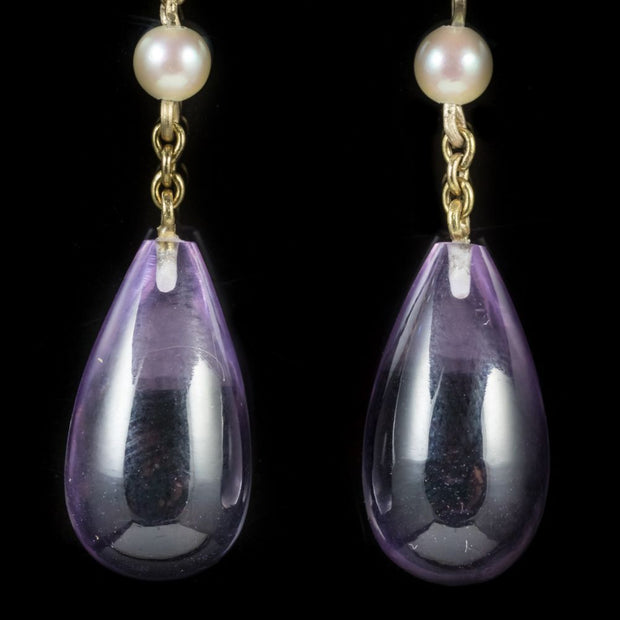 Antique Victorian Amethyst Suffragette Earrings 18Ct Gold Circa 1900