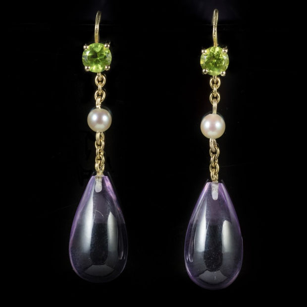 Antique Victorian Amethyst Suffragette Earrings 18Ct Gold Circa 1900