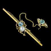 Antique Victorian Aquamarine Pearl Spider And Fly Brooch 9Ct Gold Circa 1900