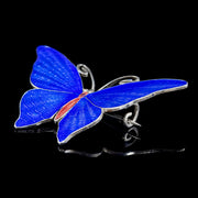 Antique Edwardian Blue Enamel Butterfly Brooch Sterling Silver Circa 1915