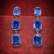 Antique Victorian Blue Paste Earrings 9Ct Gold Circa 1900