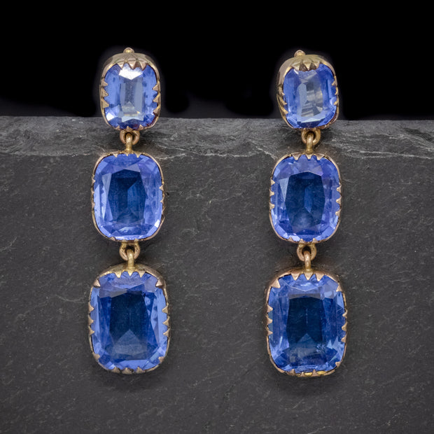 Antique Victorian Blue Paste Earrings 9Ct Gold Circa 1900