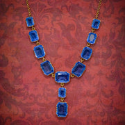 Antique Victorian Blue Paste Lavaliere Necklace 9Ct Gold Circa 1900