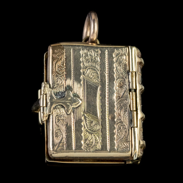 Antique Victorian Book Locket Pendant 18Ct Gold Circa 1880