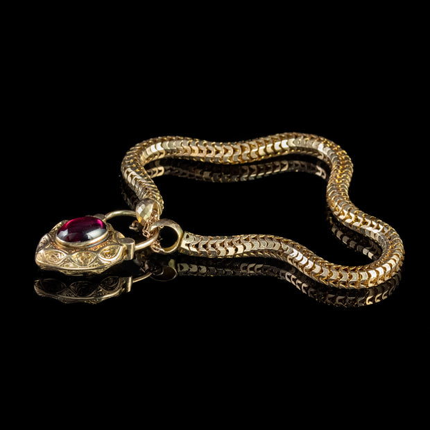 Antique Victorian Garnet Padlock Bracelet 15Ct Gold Circa 1860 Boxed