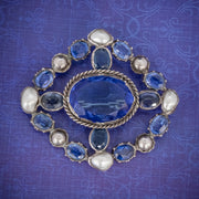Antique Victorian Bristol Blue Paste Pearl Brooch Silver Circa 1900