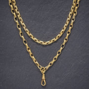 Antique Victorian Cable Link Guard Chain Sterling Silver 18Ct Gold Gilt Necklace Circa 1880