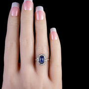 Antique Victorian Cabochon Sapphire Diamond Ring 18Ct Gold Circa 1880