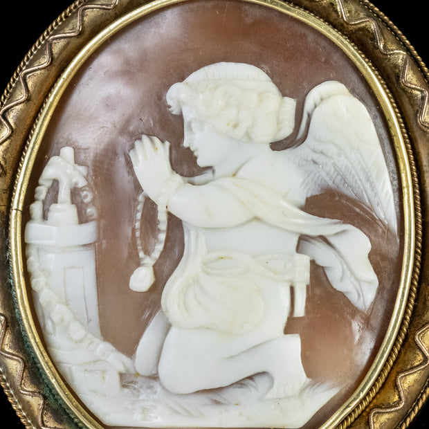 Antique Victorian Cameo Brooch Praying Angel Circa 1860