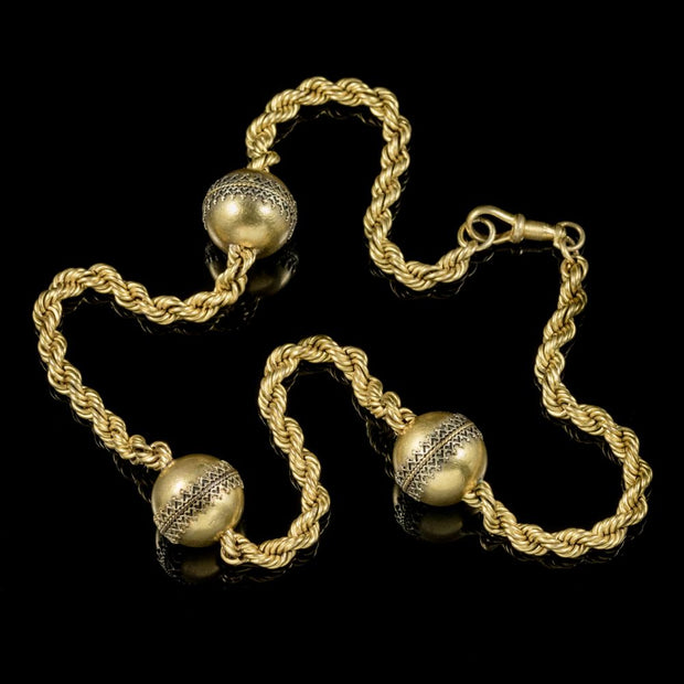Antique Victorian Cannetille Ball Necklace 18Ct Gilded Gold Chain Circa 1860