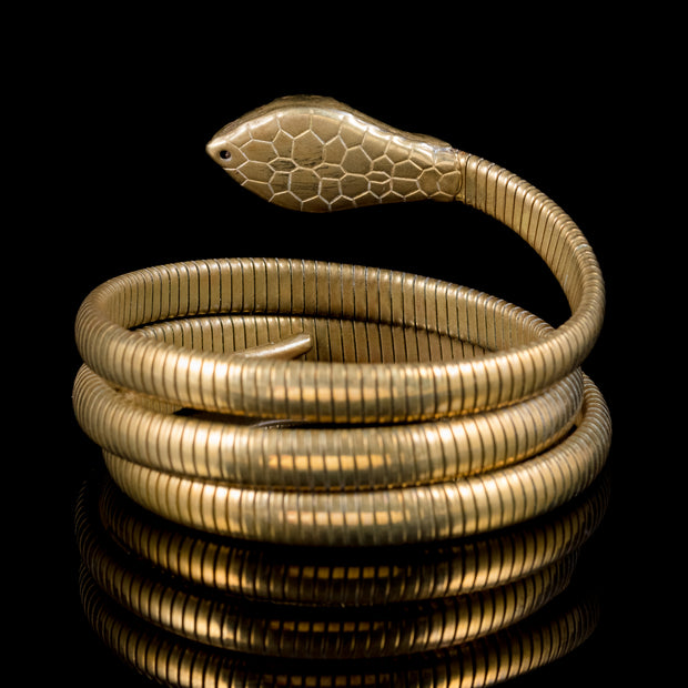 Antique Victorian Coiled Snake Bangle Gold Gilt Circa 1900
