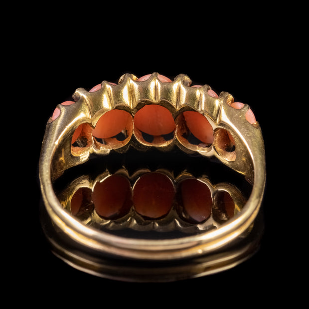 Antique Victorian Coral Diamond Ring 15Ct Gold Circa Dated 1873