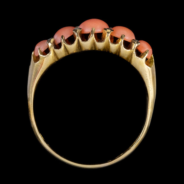 Antique Victorian Coral Diamond Ring 15Ct Gold Circa Dated 1873