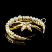 Antique Victorian Crescent Star Diamond Pearl Pendant 18Ct Gold Circa 1880