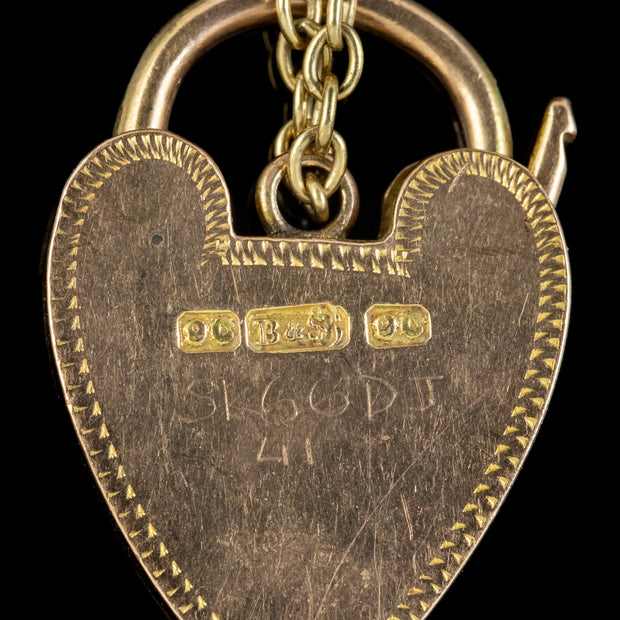 Antique Victorian Curb Bracelet 9ct Gold Heart Padlock Circa 1900