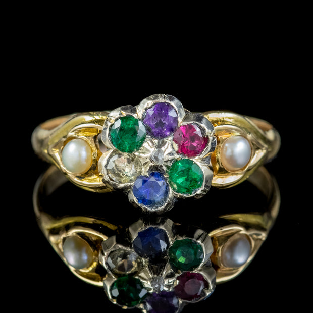 Antique Victorian Dearest Gemstone Ring 15Ct Gold Circa 1890