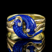 Antique Victorian Diamond Blue Enamel Snake Ring 18ct Gold Dated 1894