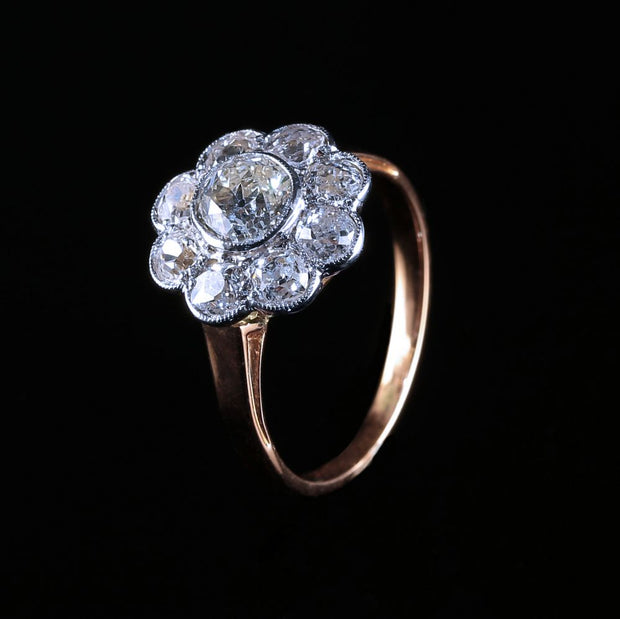 Antique Victorian French Diamond Cluster Ring Rose Gold Circa 1900