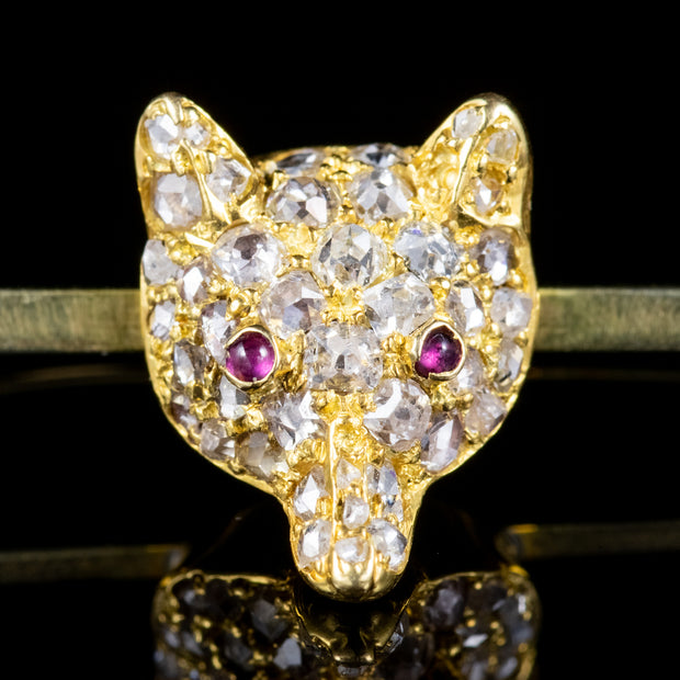Antique Victorian Diamond Fox Brooch Ruby Eyes Circa 1900