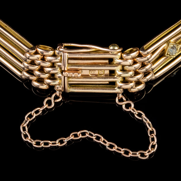 Antique Victorian Diamond Gate Bracelet 15Ct Gold Circa 1900