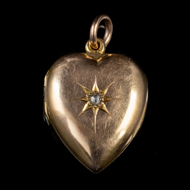 Antique Victorian Diamond Heart Locket 15Ct Gold Circa 1900