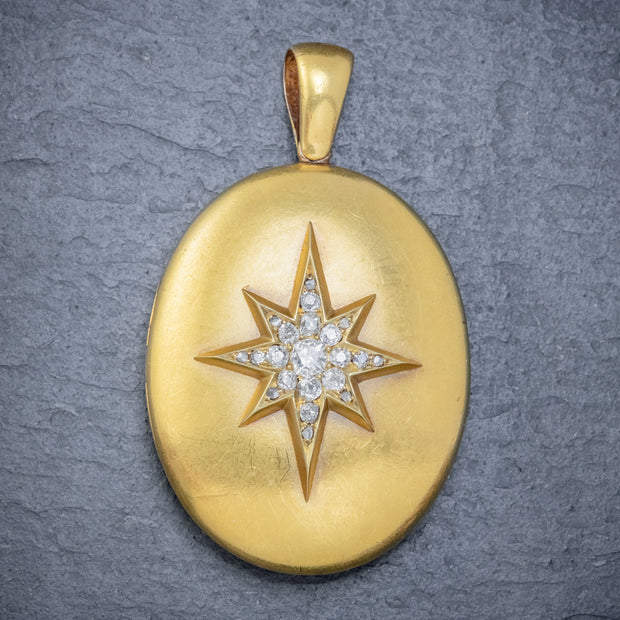 Antique Victorian Diamond Star Locket 18Ct Gold 1.30Ct Old Cut Diamonds Circa 1900