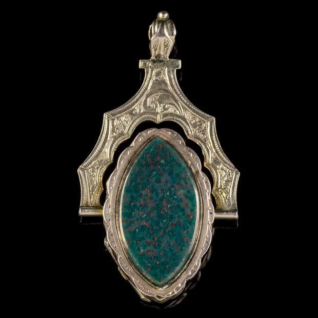 Antique Victorian Double Swivel Locket 9Ct Gold Carnelian Jasper Circa 1880
