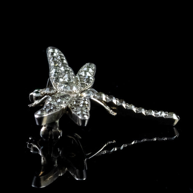 Antique Victorian Dragonfly Paste Brooch Sterling Silver Circa 1880