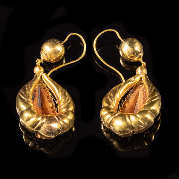 Antique Victorian Etruscan Drop Earrings 18ct Gold