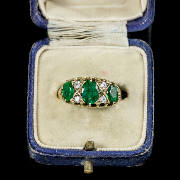 Antique Victorian 18Ct Gold Emerald Diamond Ring Circa 1900