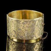 Antique Victorian Engraved Cuff Bangle Silver Gold Gilt Circa 1880
