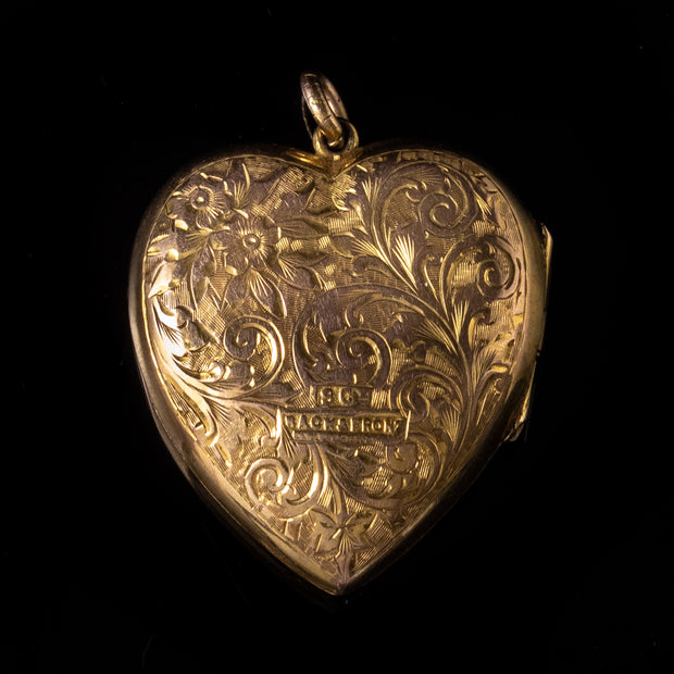 Antique Victorian Engraved Heart Locket 9Ct Yellow Gold Circa 1890