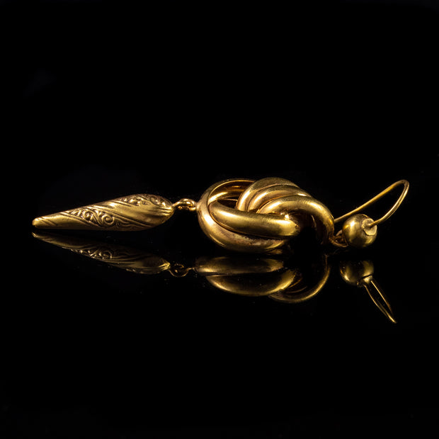 Antique Victorian Etruscan Drop Earrings 18Ct Gold Circa 1880