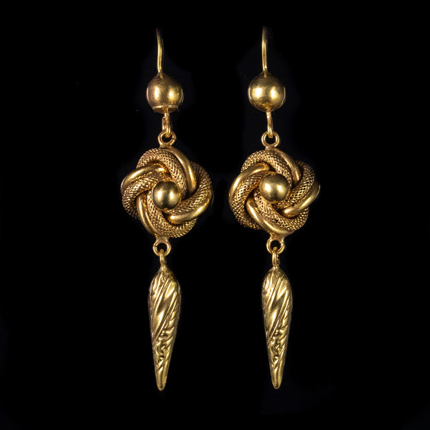 Antique Victorian Etruscan Knot Earrings 18Ct Gold Circa 1880