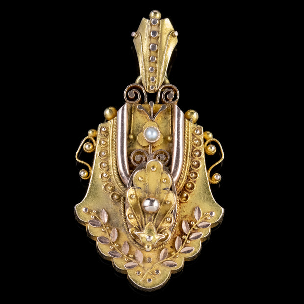 Antique Victorian Etruscan Locket Pendant 18Ct Gold Circa 1880