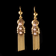Antique Victorian Etruscan Pearl Fringe Earrings 18Ct Gold Circa 1880