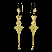 Antique Victorian Etruscan Revival Drop Earrings 15Ct Gold Circa 1880