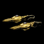 Antique Victorian Etruscan Revival Enamel Pearl Drop Earrings Boxed Circa 1860