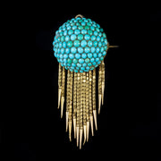 Antique Victorian Etruscan Turquoise Tassel Brooch 18ct Gold