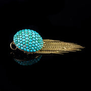 Antique Victorian Etruscan Turquoise Tassel Brooch 18ct Gold