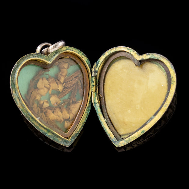 Antique Victorian Floral Heart Locket 9Ct Gold Back And Front Circa 1900