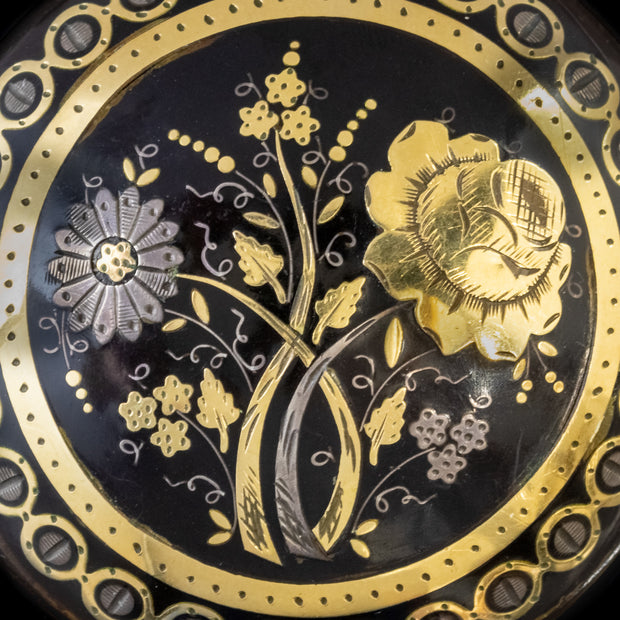 Antique Victorian Floral Pique Brooch 18Ct Gold Silver Circa 1860
